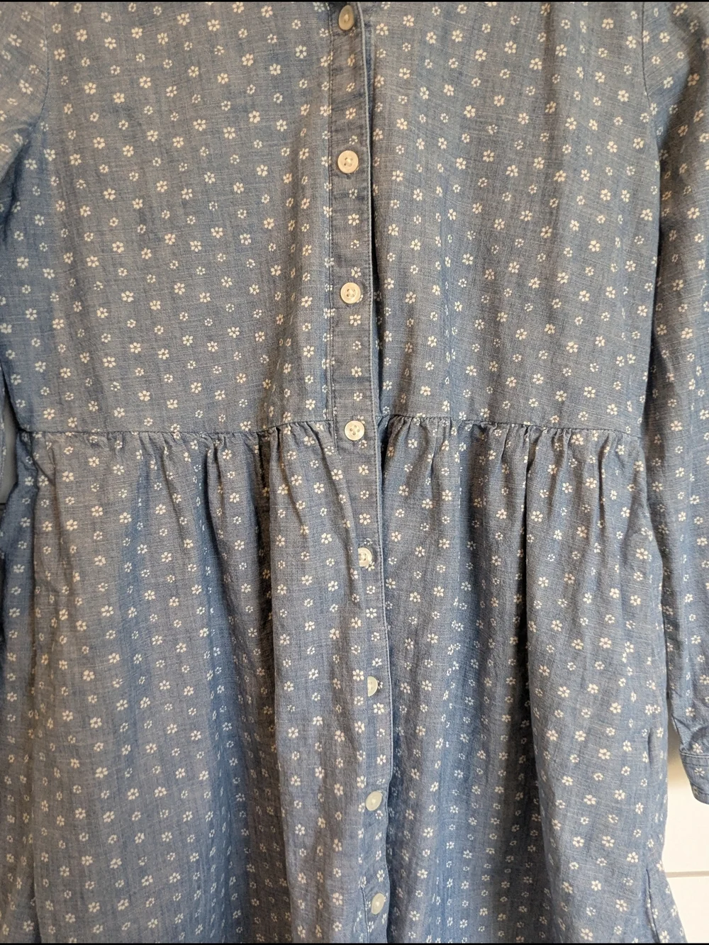 J. Crew Cotton Mini Shirt Dress Chambray Floral Print Size 6 Collared Button Up